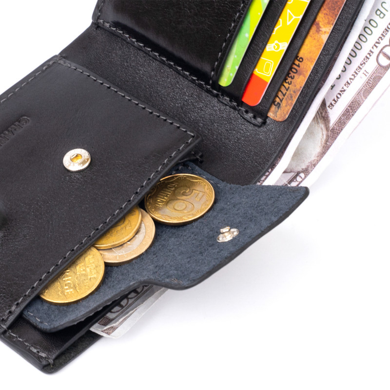 Портмоне вертикальне з круглим магнітом на два відділення GRANDE PELLE Чорне