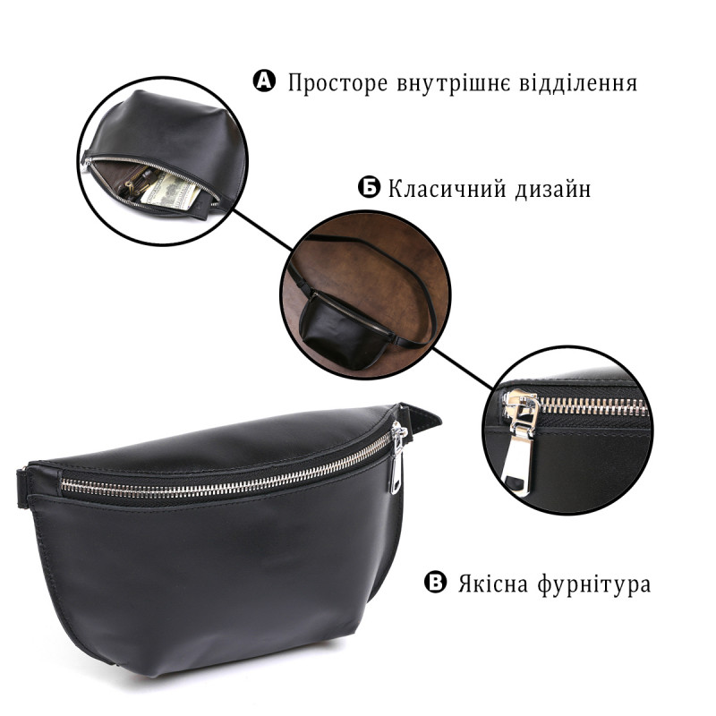 Кожаная универсальная женская бананка Shvigel Черный