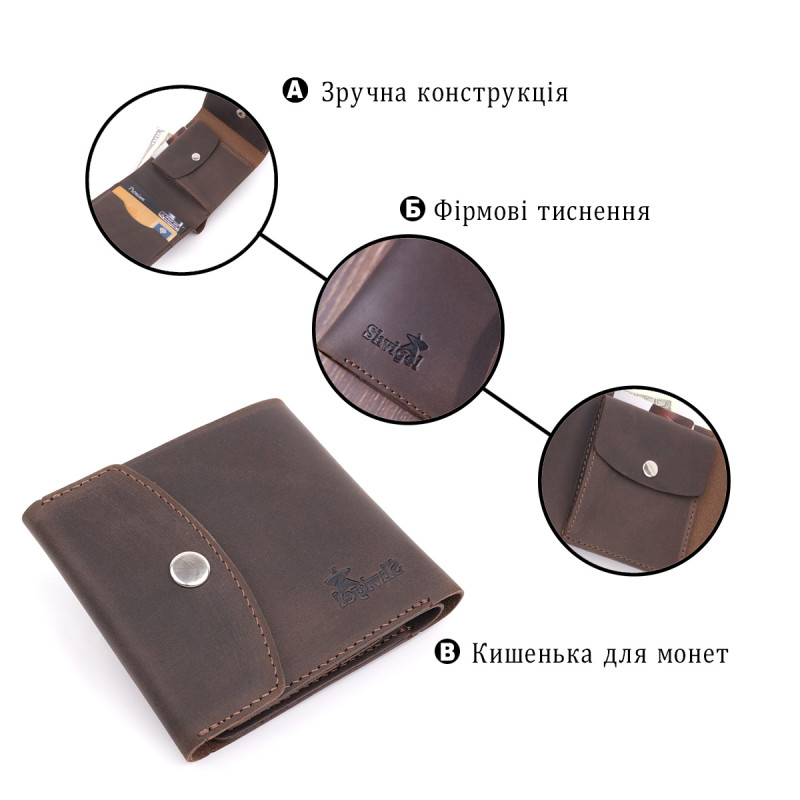 Винтажное кожаное портмоне Shvigel Коричневый