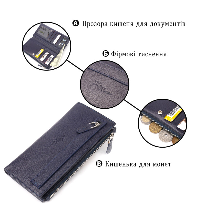 Надежный складной кошелек из натуральной кожи KARYA Синий