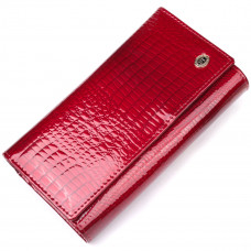 Яркий женский кошелек из лакированной кожи с визитницей ST Leather Красный