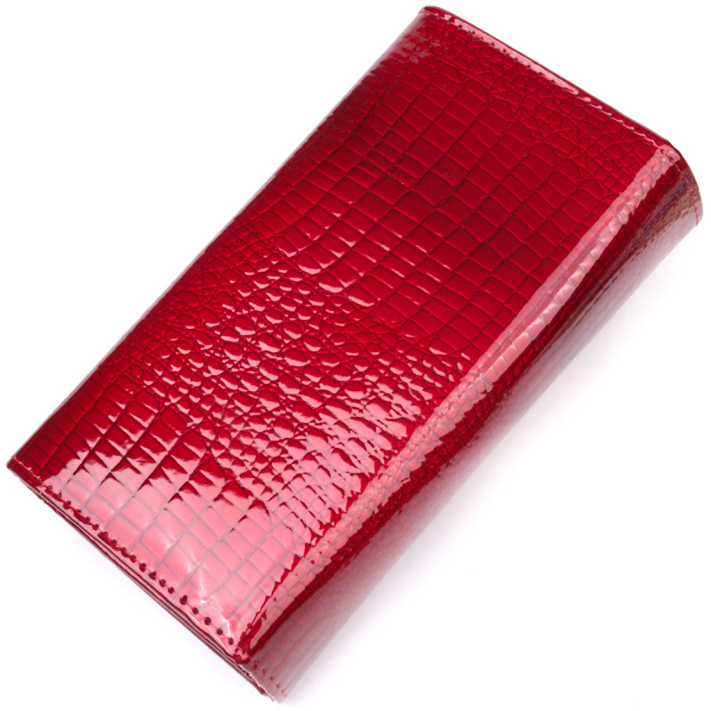 Яркий женский кошелек из лакированной кожи с визитницей ST Leather Красный