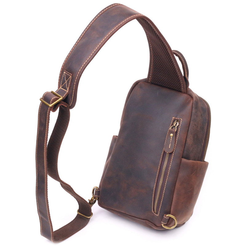 Сумка мужская через плечо из натуральной винтажной кожи Vintage Коричневая