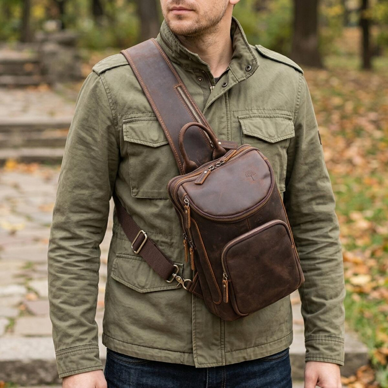 Вінтажна чоловіча сумка через плече з натуральної шкіри Vintage Коричнева