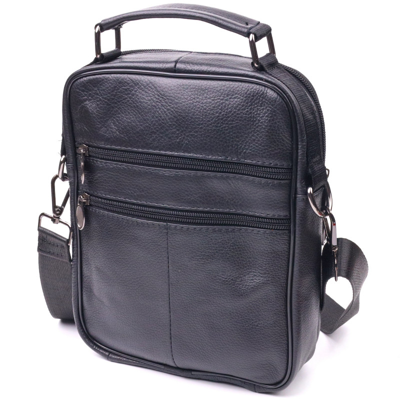 Практичная мужская кожаная сумка Vintage Черная