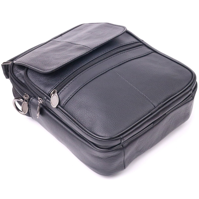 Практичная мужская кожаная сумка Vintage Черная