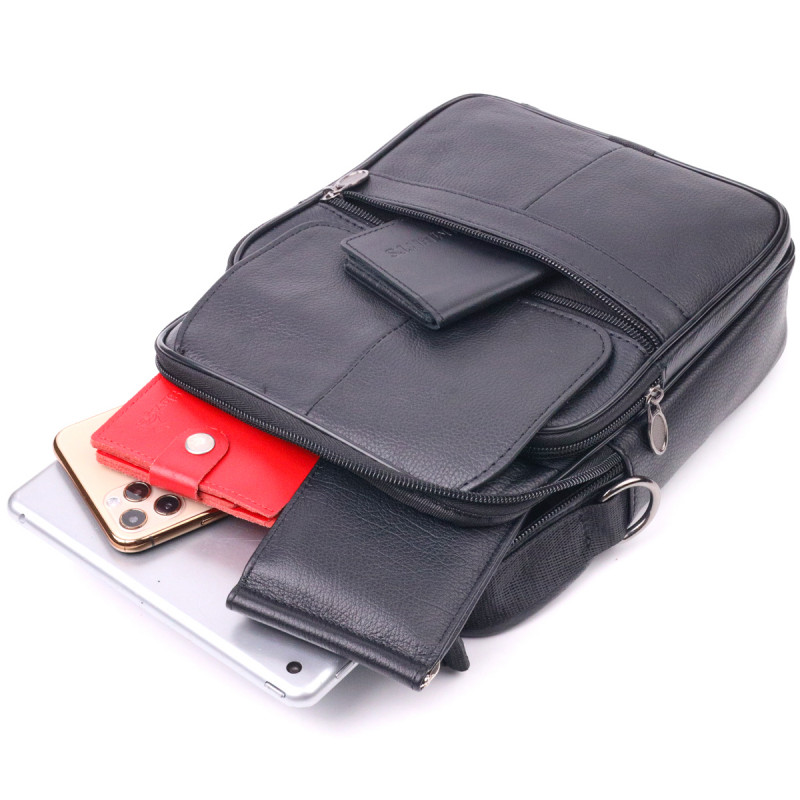 Практичная мужская кожаная сумка Vintage Черная