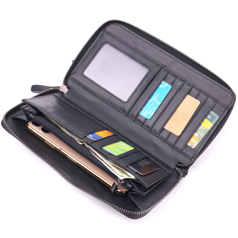 Оригінальний чоловічий клатч з натуральної гладкої шкіри Vintage Чорний