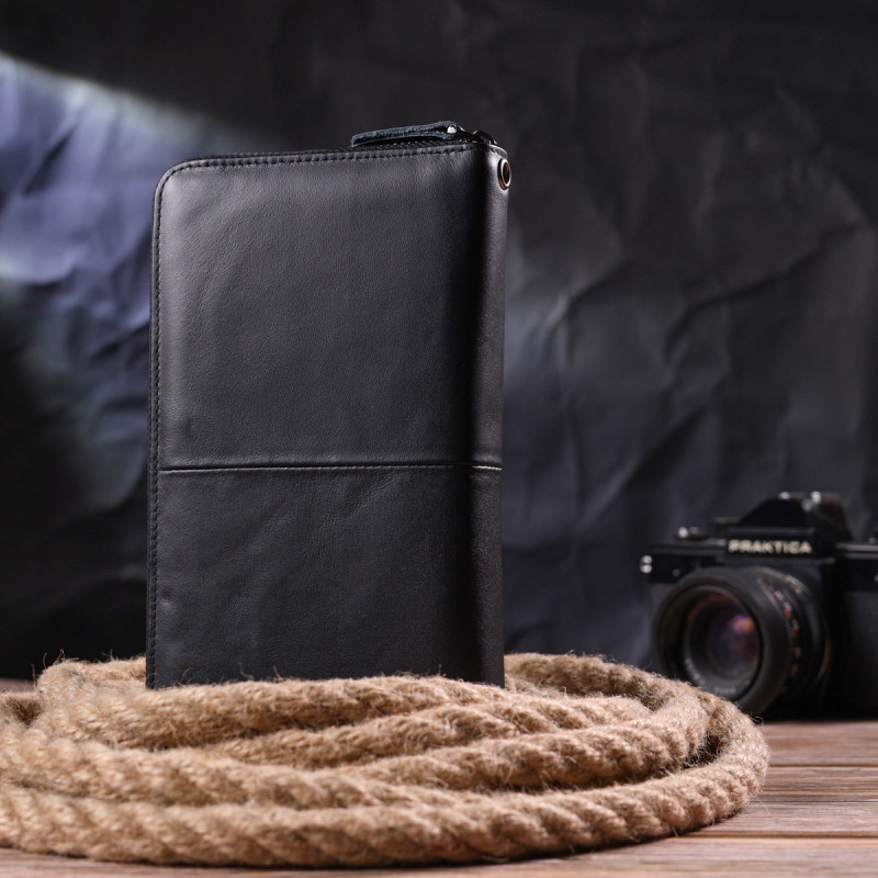 Оригінальний чоловічий клатч з натуральної гладкої шкіри Vintage Чорний