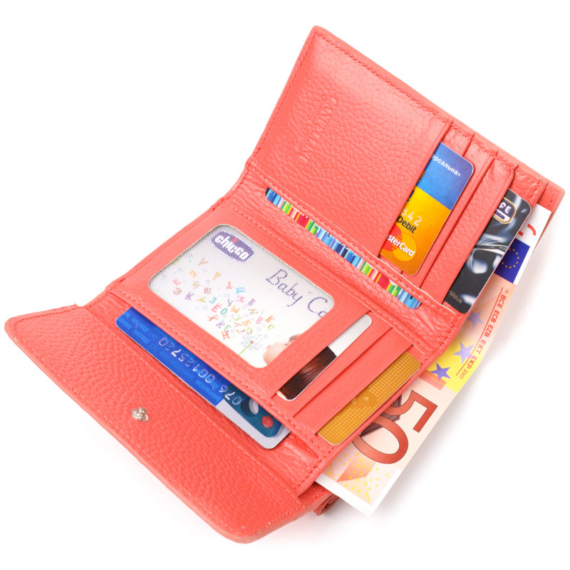 Стильный молодежный кошелек из натуральной кожи флотар CANPELLINI Коралловый