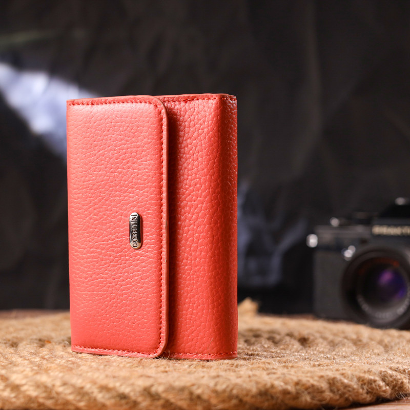 Стильный молодежный кошелек из натуральной кожи флотар CANPELLINI Коралловый