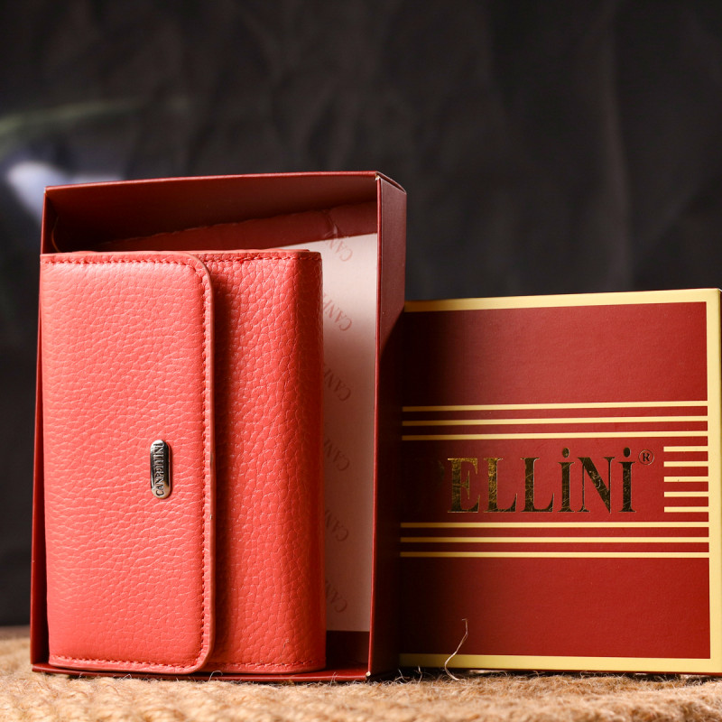 Стильный молодежный кошелек из натуральной кожи флотар CANPELLINI Коралловый