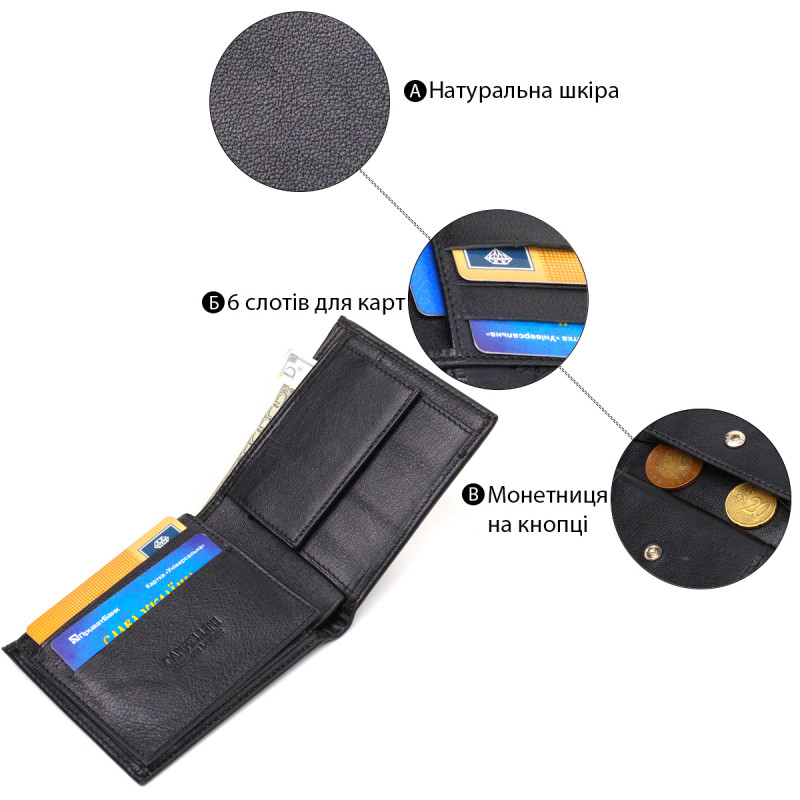 Классическое мужское портмоне из натуральной кожи флотар CANPELLINI Черное