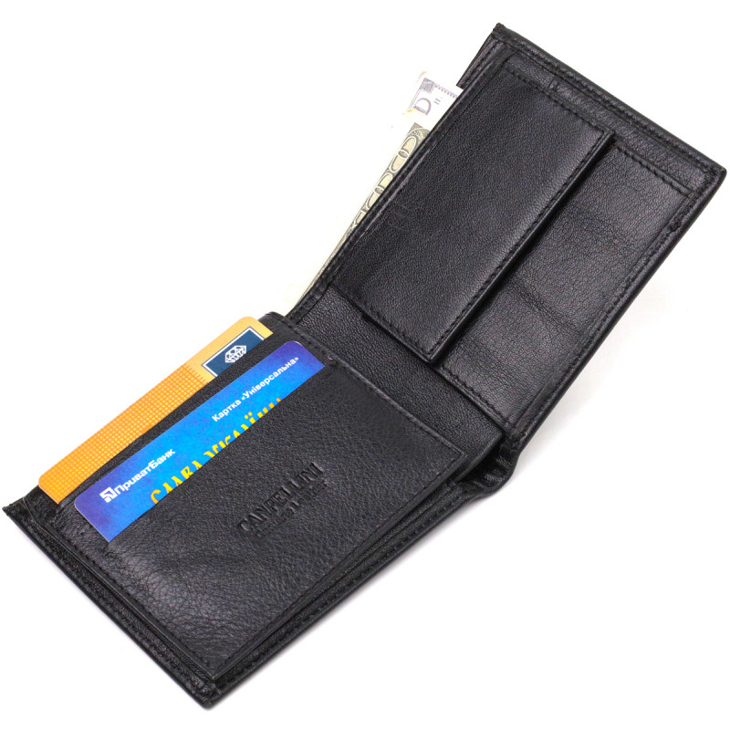 Классическое мужское портмоне из натуральной кожи флотар CANPELLINI Черное