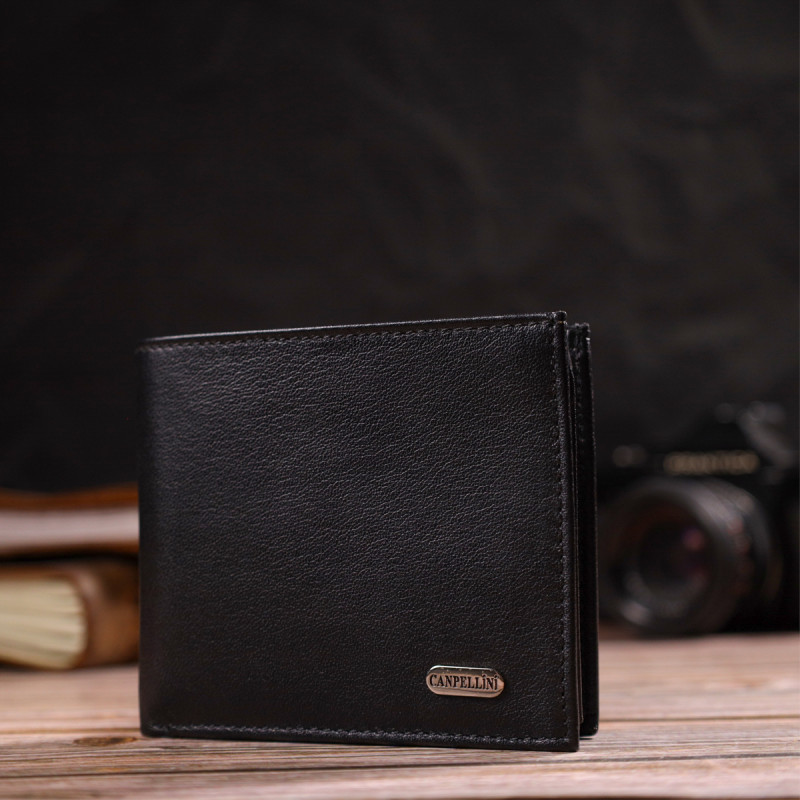 Классическое мужское портмоне из натуральной кожи флотар CANPELLINI Черное