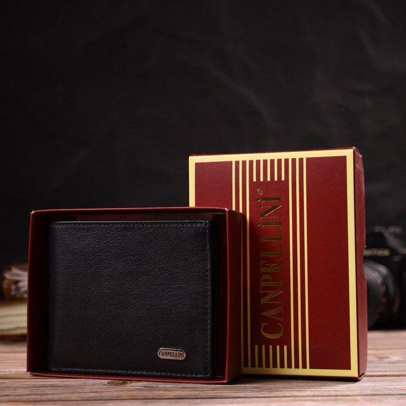 Классическое мужское портмоне из натуральной кожи флотар CANPELLINI Черное