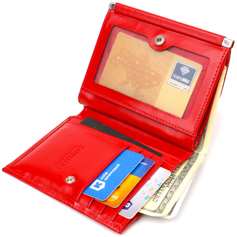 Яскравий гаманець для жінок середнього розміру з натуральної гладкої шкіри CANPELLINI Червоний