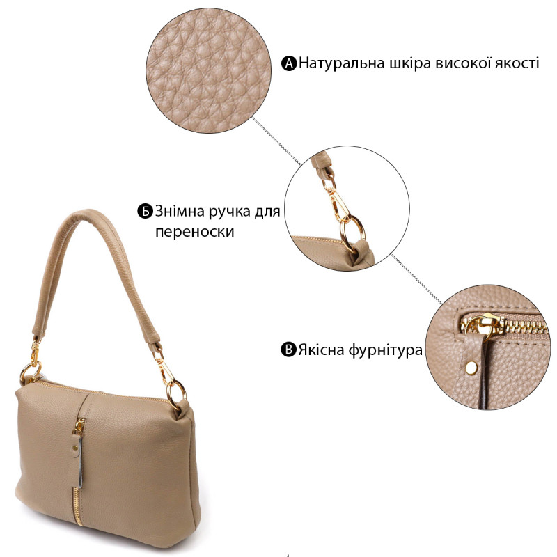 Практична жіноча сумка через плече з натуральної шкіри Vintage Бежева