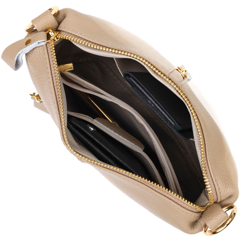 Практична жіноча сумка через плече з натуральної шкіри Vintage Бежева