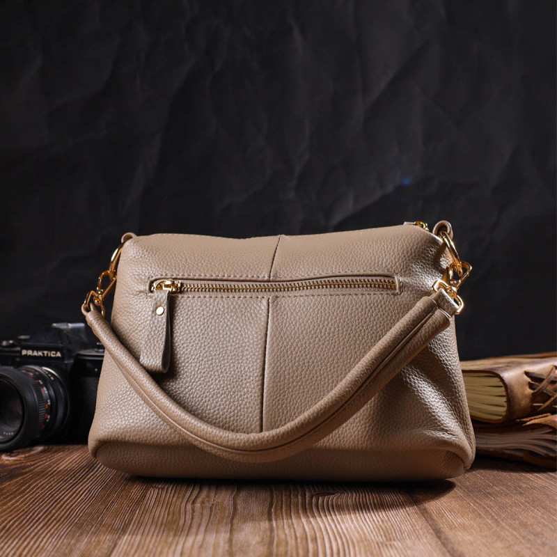 Практична жіноча сумка через плече з натуральної шкіри Vintage Бежева