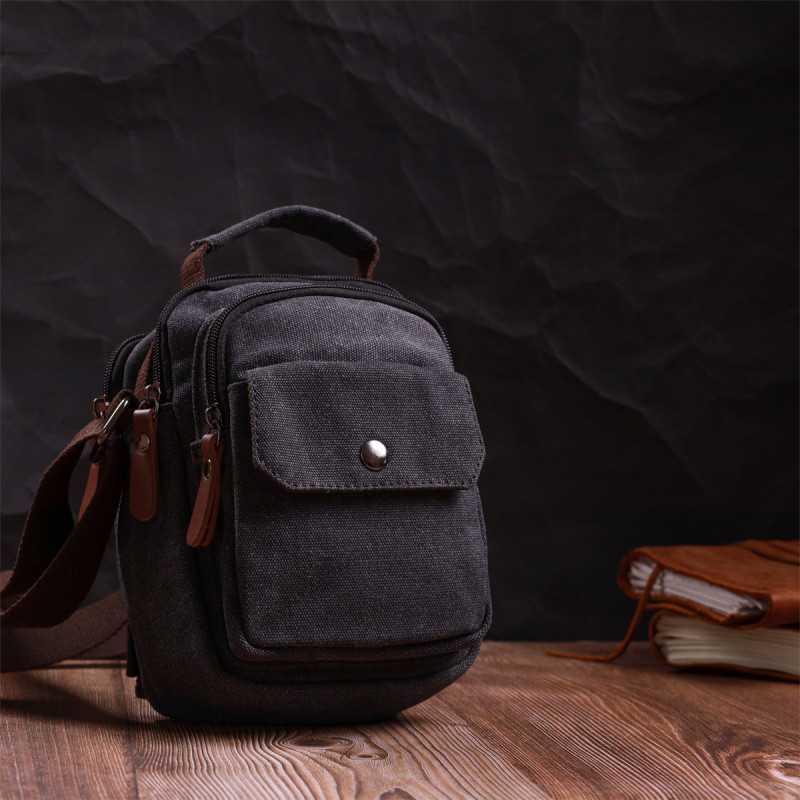 Компактная мужская сумка из плотного текстиля Vintage Черный