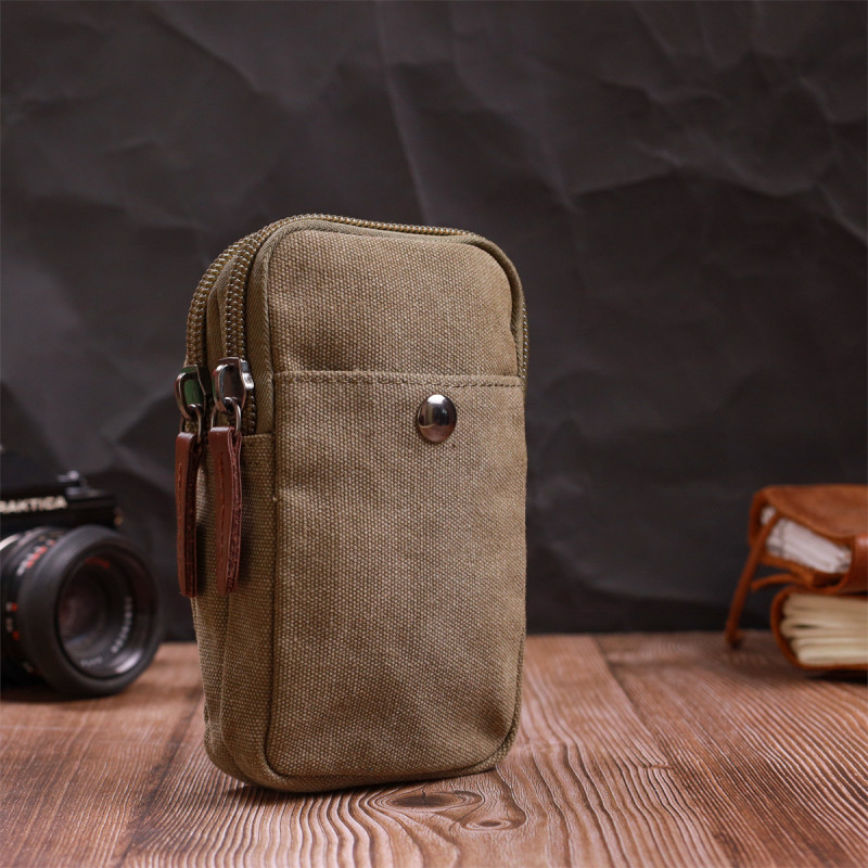Компактная сумка-чехол на пояс с металлическим карабином из текстиля Vintage Оливковый