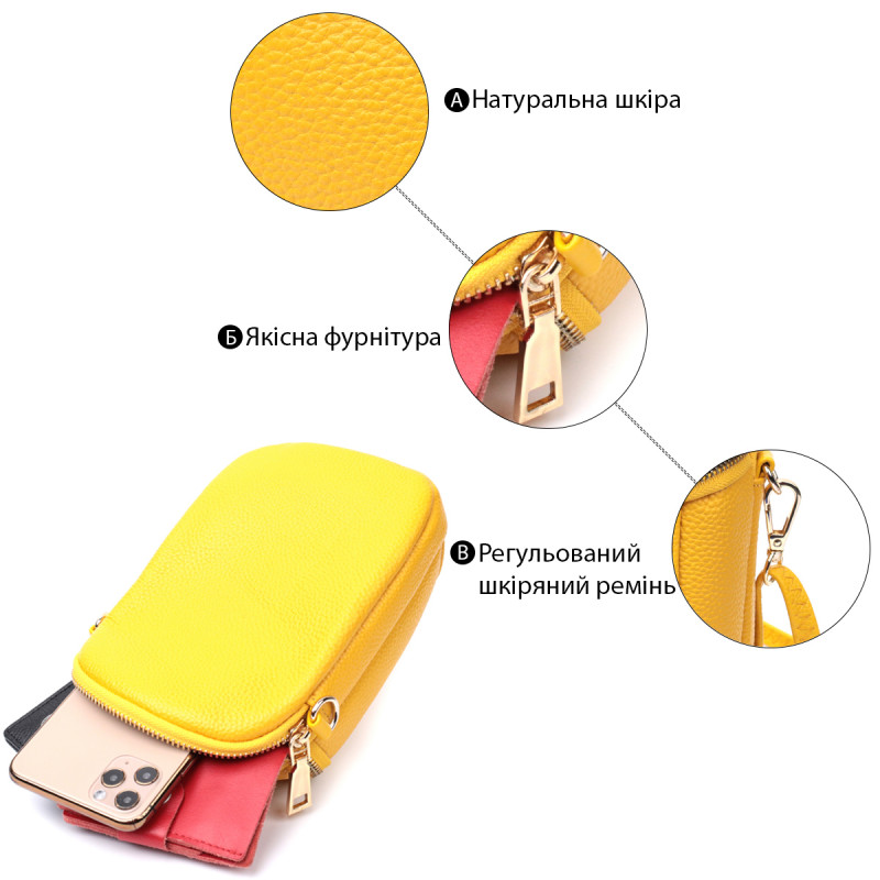 Оригинальная сумка для женщин из мягкой натуральной кожи Vintage Желтый