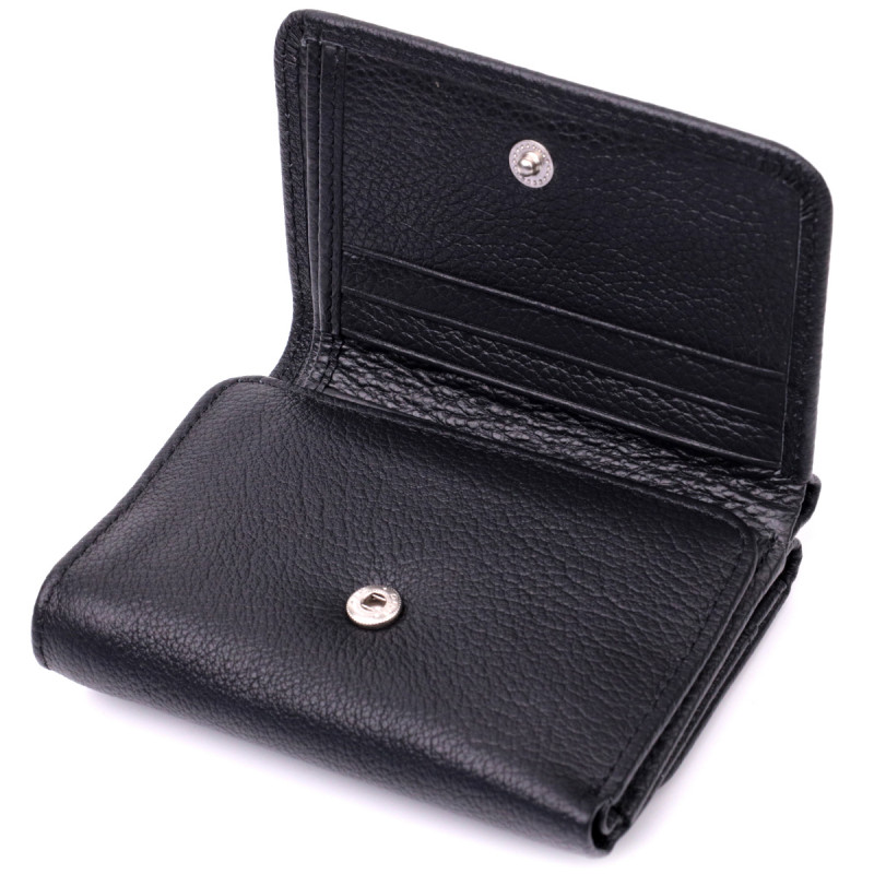 Женский горизонтальный кошелек из натуральной кожи ST Leather Черный