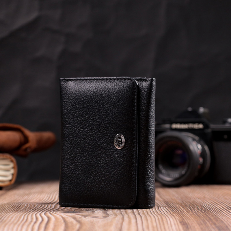 Женский горизонтальный кошелек из натуральной кожи ST Leather Черный