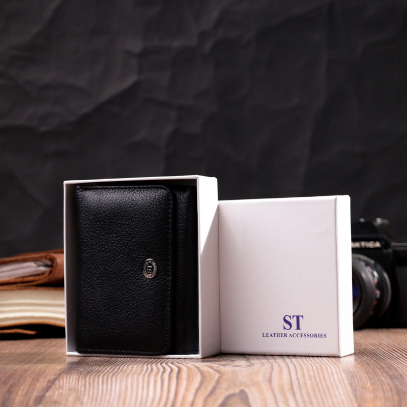 Женский горизонтальный кошелек из натуральной кожи ST Leather Черный