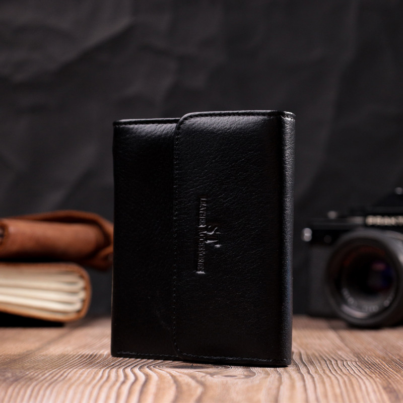 Женский симпатичный кошелек с монетницей из натуральной кожи ST Leather Черный