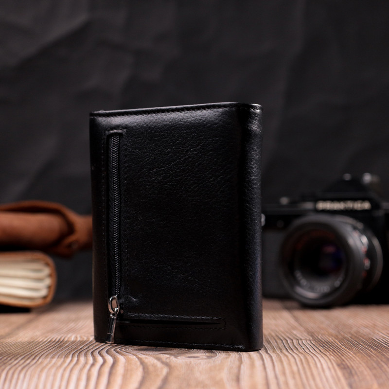Женский симпатичный кошелек с монетницей из натуральной кожи ST Leather Черный