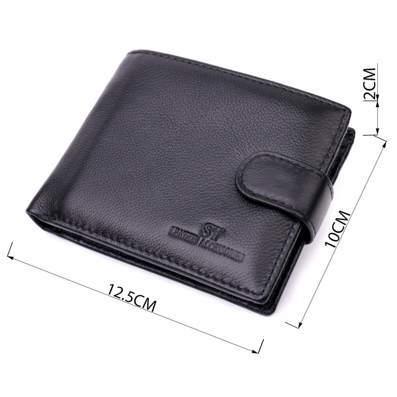 Горизонтальный мужской бумажник из натуральной кожи ST Leather Черный