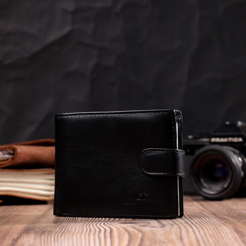 Горизонтальный мужской бумажник из натуральной кожи ST Leather Черный