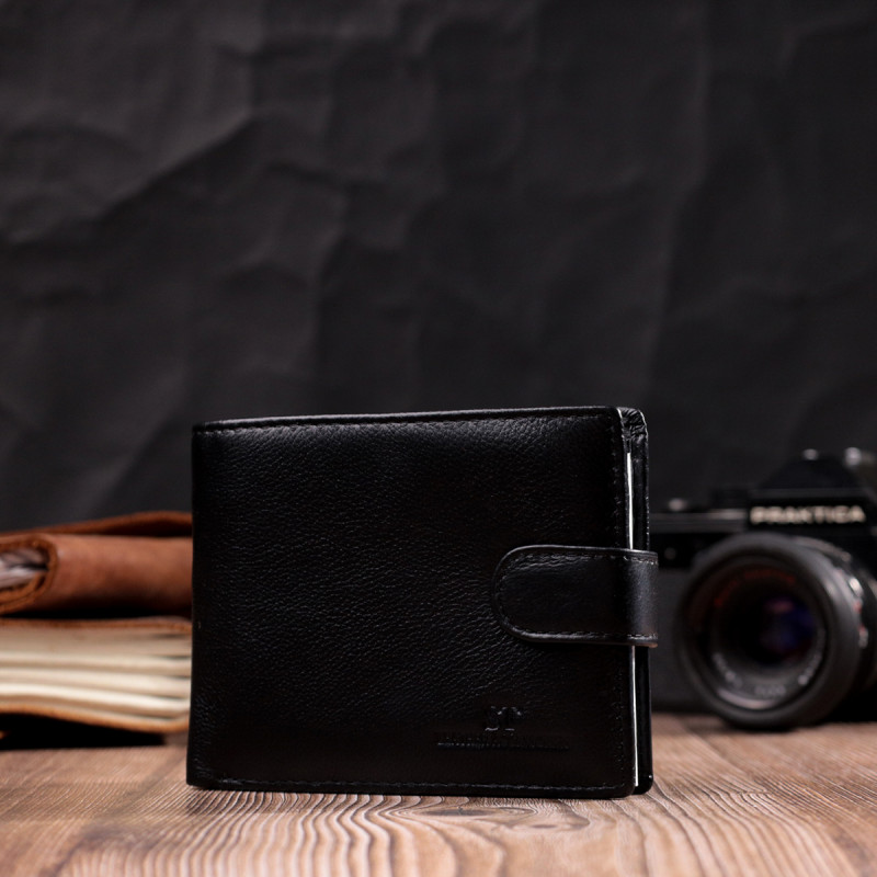 Горизонтальный мужской бумажник из натуральной кожи ST Leather Черный