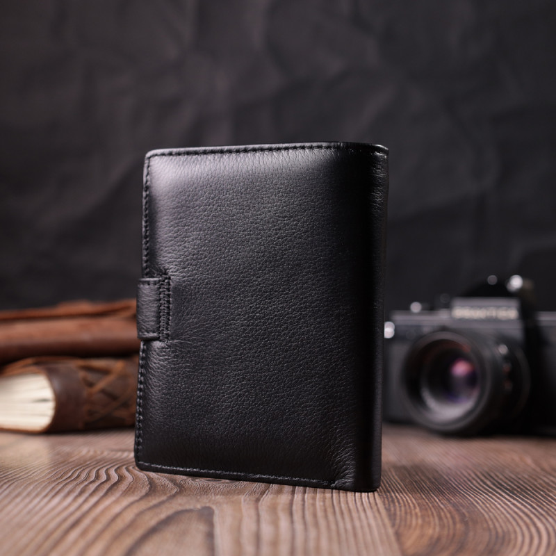 Солидный мужской бумажник вертикального формата из натуральной кожи ST Leather Черный
