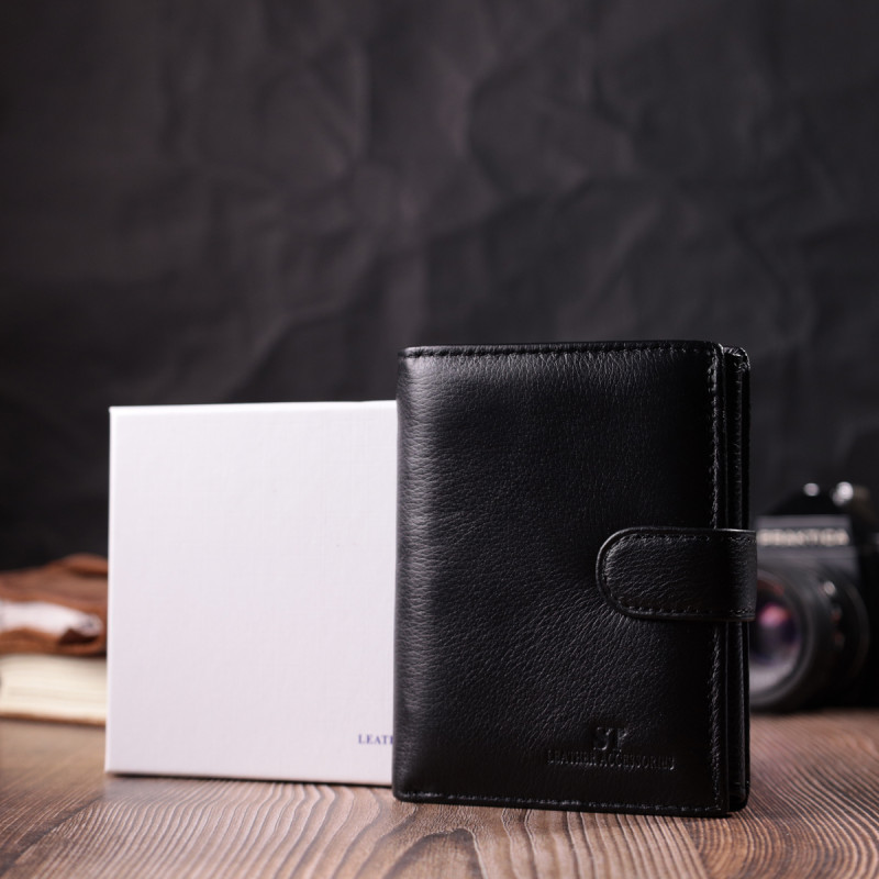 Солидный мужской бумажник вертикального формата из натуральной кожи ST Leather Черный