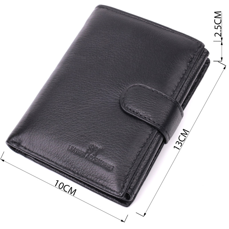 Солидный мужской бумажник вертикального формата из натуральной кожи ST Leather Черный