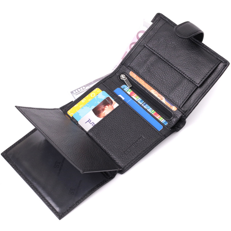 Солидный мужской бумажник вертикального формата из натуральной кожи ST Leather Черный