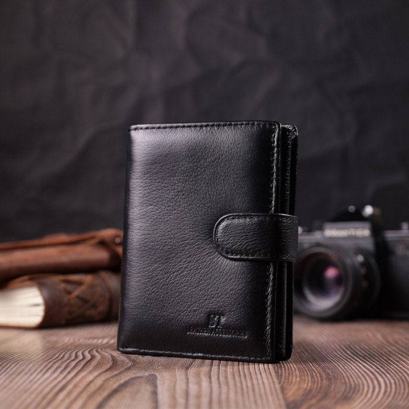 Солидный мужской бумажник вертикального формата из натуральной кожи ST Leather Черный
