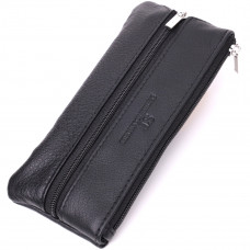 Вместительная кожаная ключница на молнии ST Leather Черный