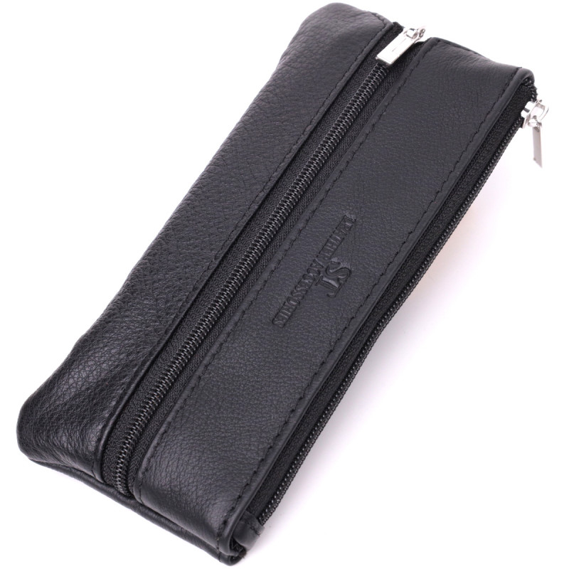 Вместительная кожаная ключница на молнии ST Leather Черный
