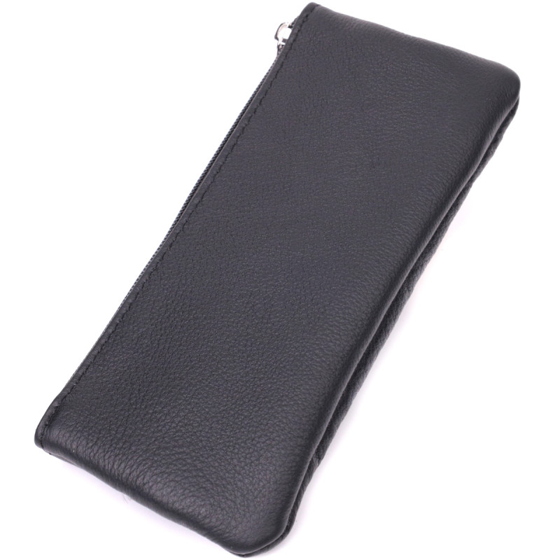 Вместительная кожаная ключница на молнии ST Leather Черный