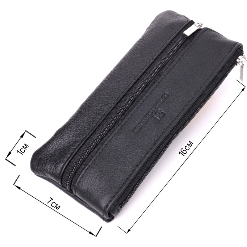 Вместительная кожаная ключница на молнии ST Leather Черный