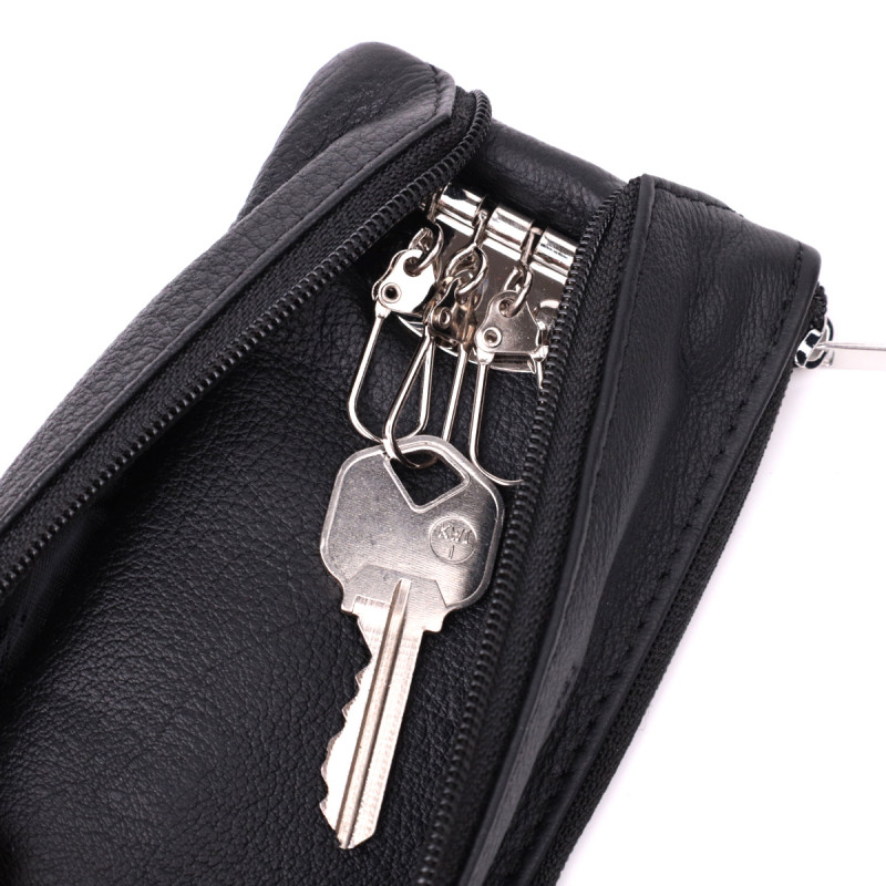 Вместительная кожаная ключница на молнии ST Leather Черный