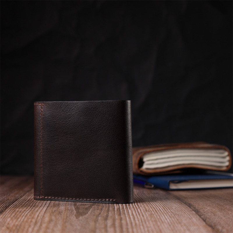 Мужской кошелек из глянцевой натуральной кожи GRANDE PELLE Коричневый