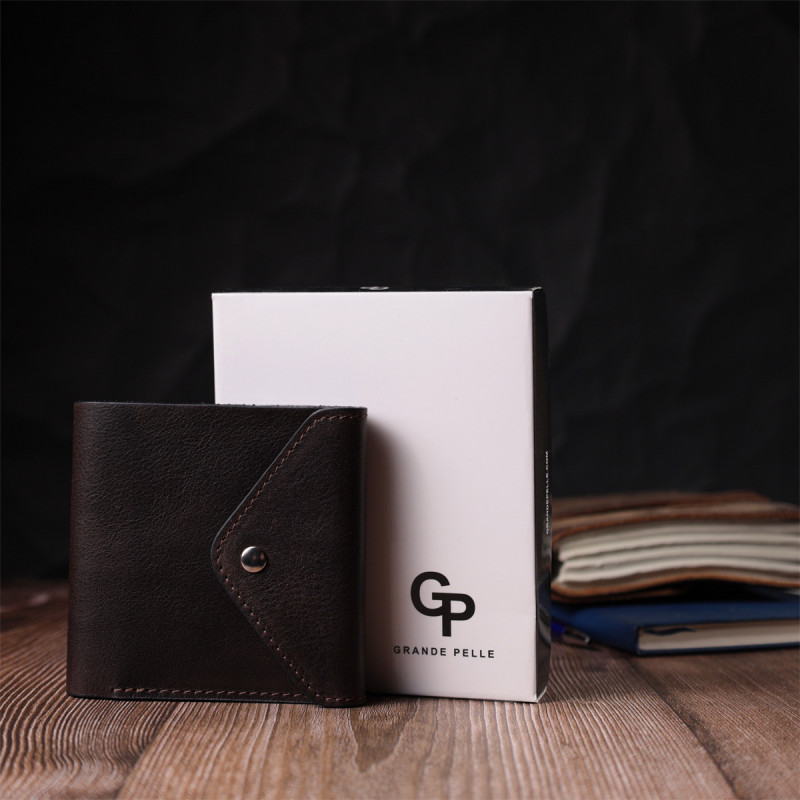 Мужской кошелек из глянцевой натуральной кожи GRANDE PELLE Коричневый