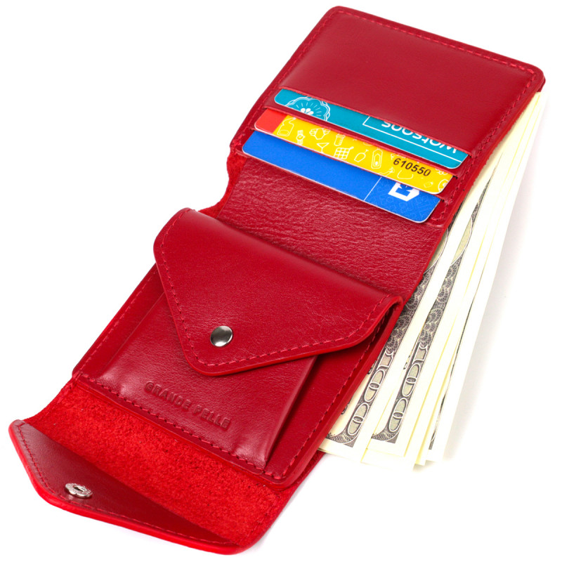 Яскравий жіночий гаманець із глянсової натуральної шкіри GRANDE PELLE Червоний