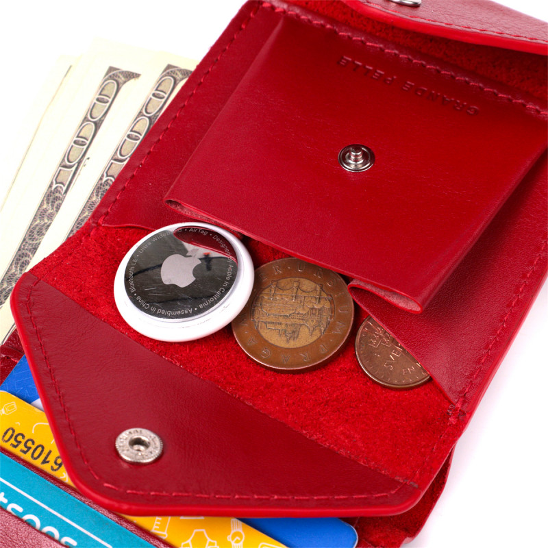 Яскравий жіночий гаманець із глянсової натуральної шкіри GRANDE PELLE Червоний