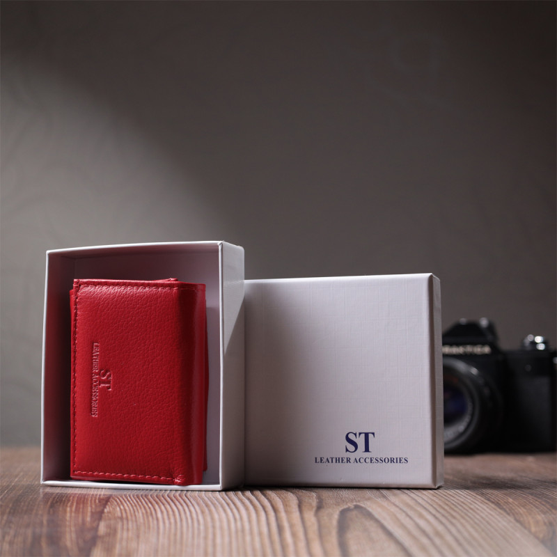 Маленький удобный кошелек с монетницей из натуральной кожи ST Leather Красный